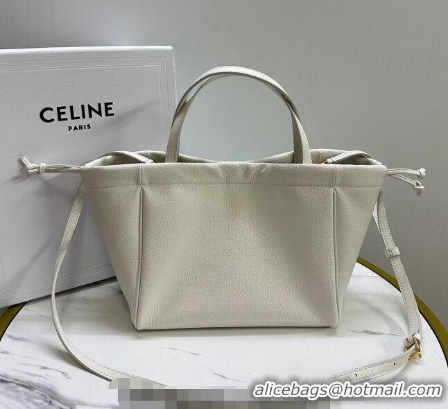 Pretty Style Celine Small Cabas Drawstring Cuir Triomphe Tote Bag in Smooth Calfskin 111013 White 2023