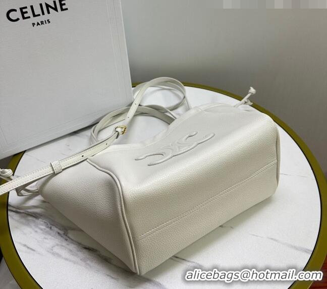 Pretty Style Celine Small Cabas Drawstring Cuir Triomphe Tote Bag in Smooth Calfskin 111013 White 2023