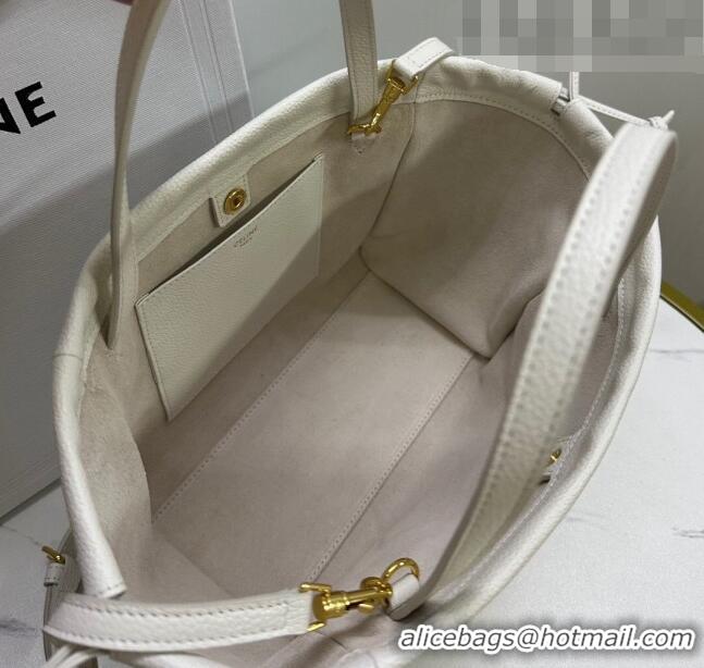 Pretty Style Celine Small Cabas Drawstring Cuir Triomphe Tote Bag in Smooth Calfskin 111013 White 2023