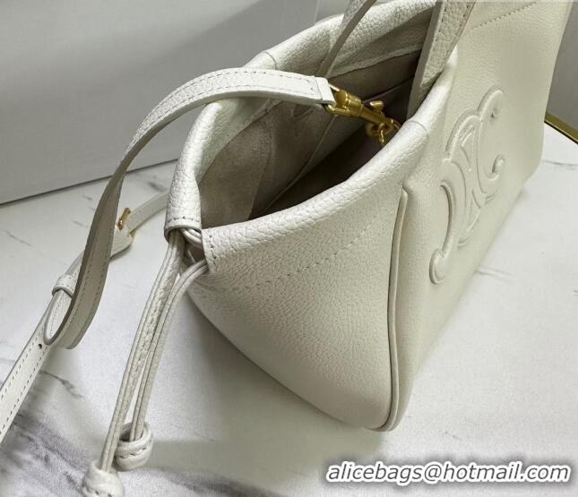 Pretty Style Celine Small Cabas Drawstring Cuir Triomphe Tote Bag in Smooth Calfskin 111013 White 2023