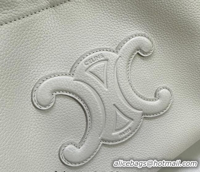 Pretty Style Celine Small Cabas Drawstring Cuir Triomphe Tote Bag in Smooth Calfskin 111013 White 2023