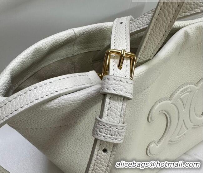 Pretty Style Celine Small Cabas Drawstring Cuir Triomphe Tote Bag in Smooth Calfskin 111013 White 2023