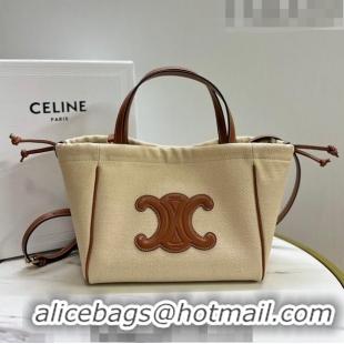 Good Taste Celine Small Cabas Drawstring Cuir Triomphe Tote Bag in Canvas 111013 Beige 2023