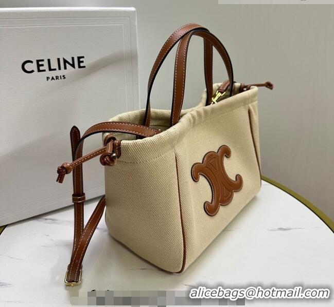 Good Taste Celine Small Cabas Drawstring Cuir Triomphe Tote Bag in Canvas 111013 Beige 2023