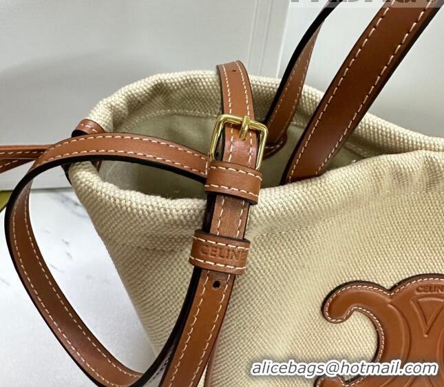 Good Taste Celine Small Cabas Drawstring Cuir Triomphe Tote Bag in Canvas 111013 Beige 2023