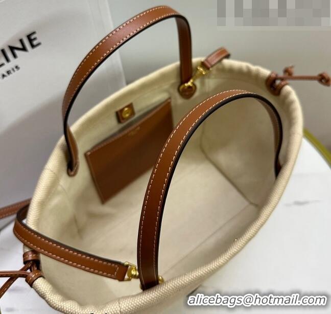 Good Taste Celine Small Cabas Drawstring Cuir Triomphe Tote Bag in Canvas 111013 Beige 2023