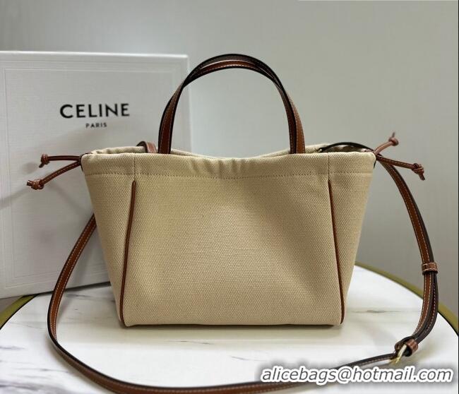 Good Taste Celine Small Cabas Drawstring Cuir Triomphe Tote Bag in Canvas 111013 Beige 2023