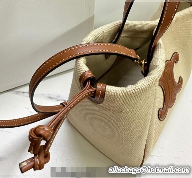 Good Taste Celine Small Cabas Drawstring Cuir Triomphe Tote Bag in Canvas 111013 Beige 2023