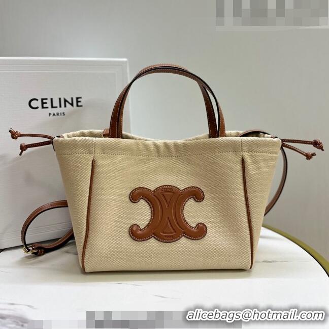 Good Taste Celine Small Cabas Drawstring Cuir Triomphe Tote Bag in Canvas 111013 Beige 2023