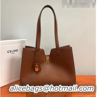 Low Cost Celine Cabas 16 Tote Bag in Smooth Calfskin 112583 Brown 2023