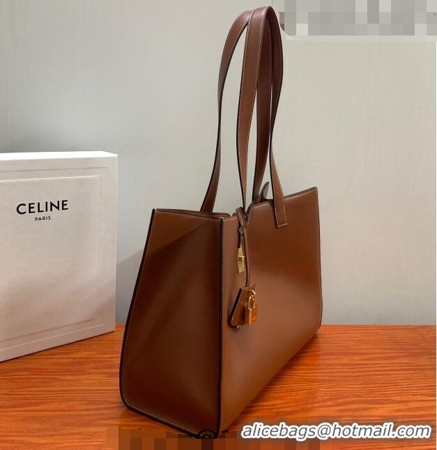 Low Cost Celine Cabas 16 Tote Bag in Smooth Calfskin 112583 Brown 2023