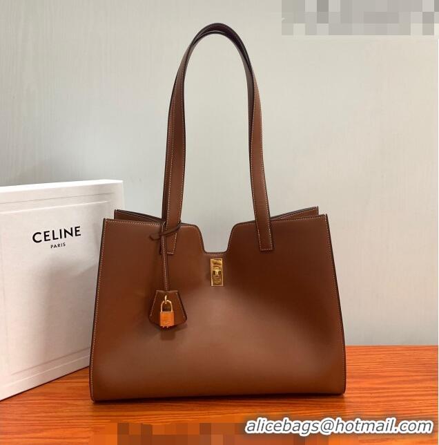 Low Cost Celine Cabas 16 Tote Bag in Smooth Calfskin 112583 Brown 2023