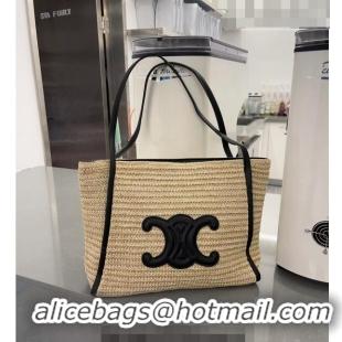 Famous Brand Celine Triomphe Straw Tote Bag 0627 Beige/Black 2023