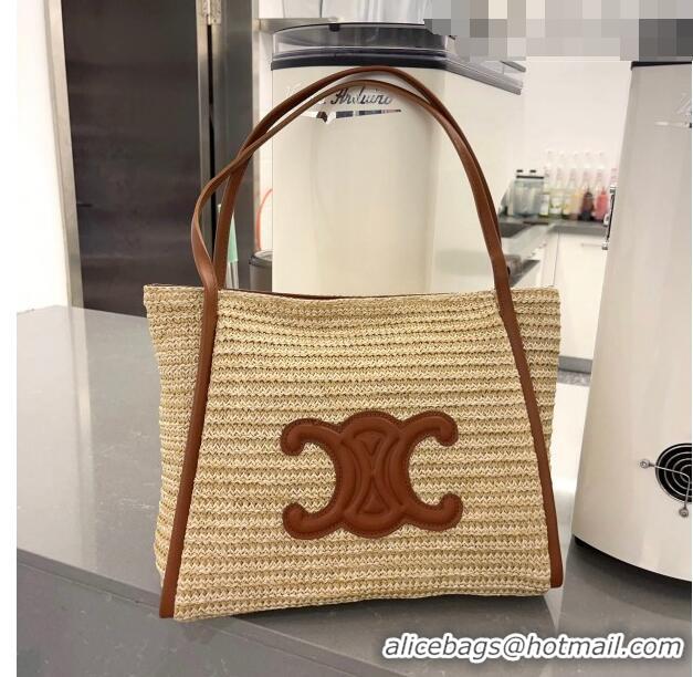 Good Looking Celine Triomphe Straw Tote Bag 0627 Beige/Brown 2023