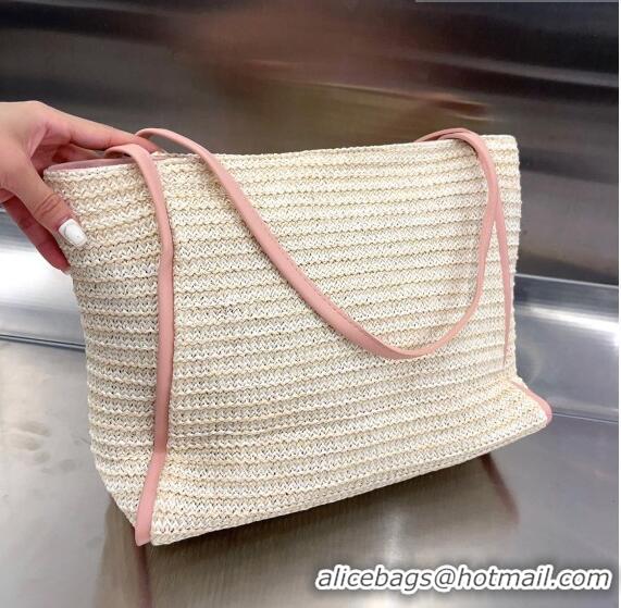 Top Design Celine Triomphe Straw Tote Bag 0627 Beige/Pink 2023