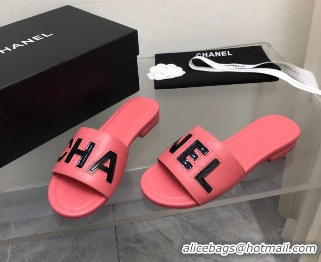 Best Price Chanel Lambskin Flat Slide Sandals with CHANEL Pink 327002