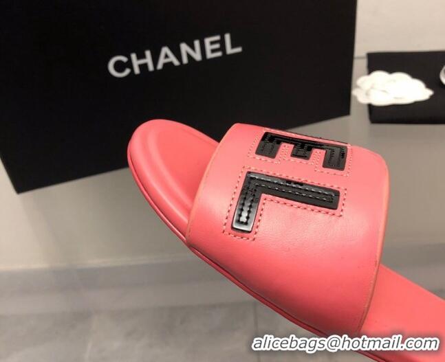 Best Price Chanel Lambskin Flat Slide Sandals with CHANEL Pink 327002