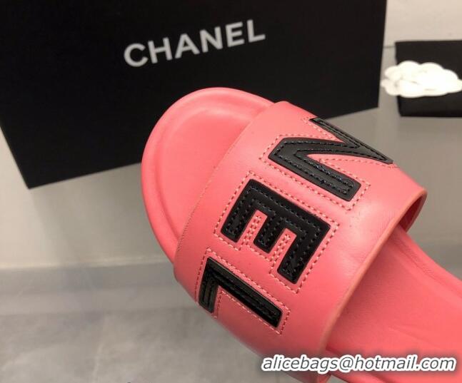 Best Price Chanel Lambskin Flat Slide Sandals with CHANEL Pink 327002