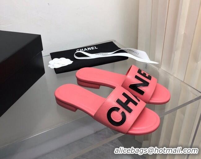 Best Price Chanel Lambskin Flat Slide Sandals with CHANEL Pink 327002