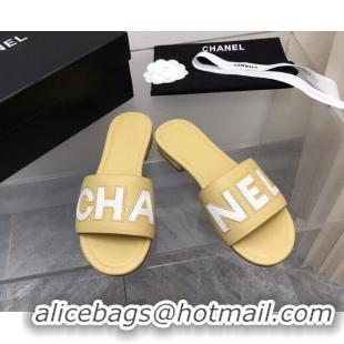 Stylish Chanel Lambskin Flat Slide Sandals with CHANEL Yellow 327003