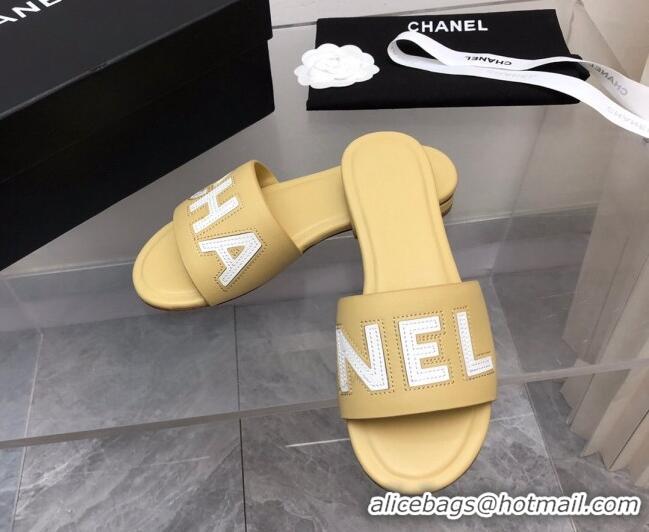 Stylish Chanel Lambskin Flat Slide Sandals with CHANEL Yellow 327003