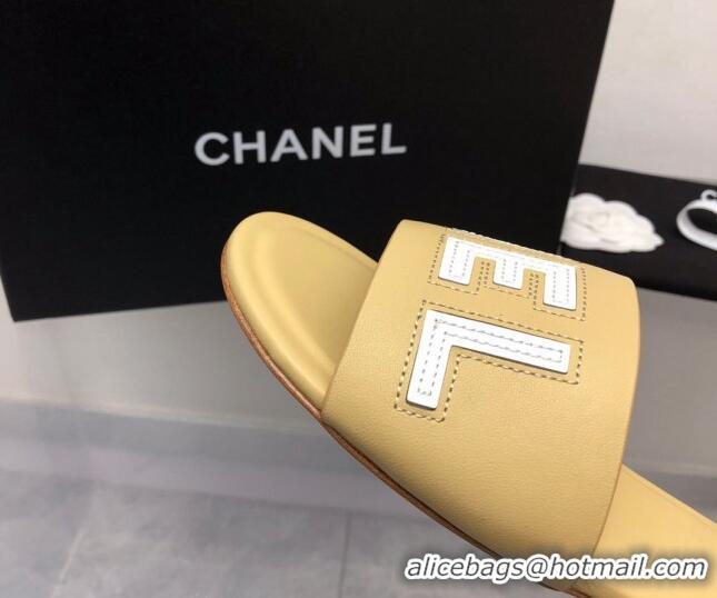 Stylish Chanel Lambskin Flat Slide Sandals with CHANEL Yellow 327003