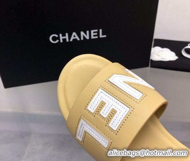 Stylish Chanel Lambskin Flat Slide Sandals with CHANEL Yellow 327003