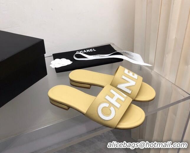 Stylish Chanel Lambskin Flat Slide Sandals with CHANEL Yellow 327003