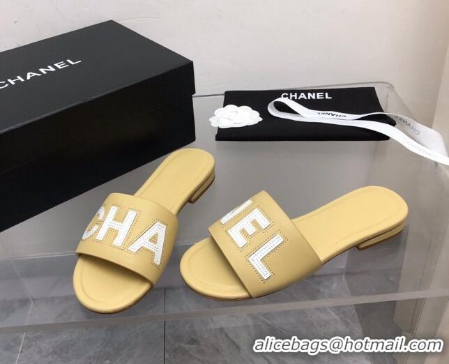 Stylish Chanel Lambskin Flat Slide Sandals with CHANEL Yellow 327003