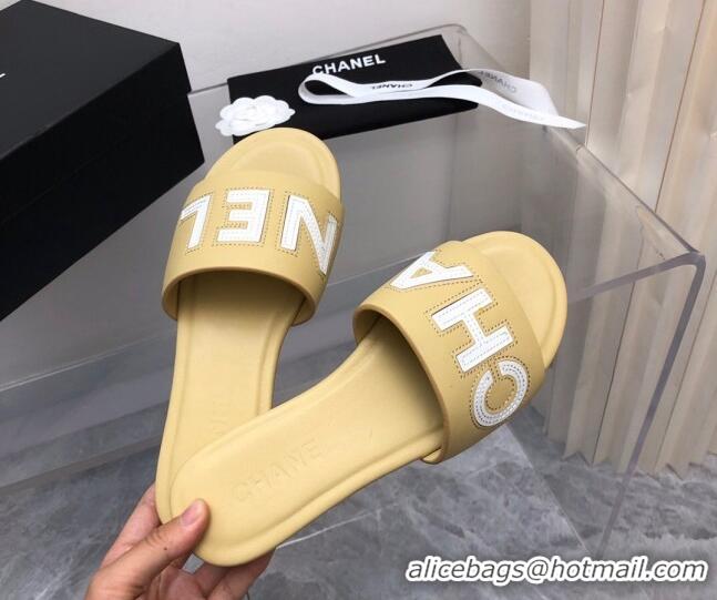 Stylish Chanel Lambskin Flat Slide Sandals with CHANEL Yellow 327003