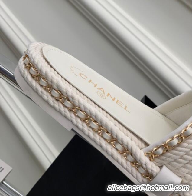 Pretty Style Chanel Chain Flat Slide Sandals White 328038