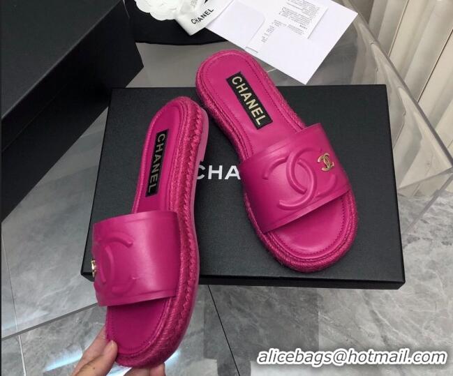 Top Grade Chanel Lambskin Flat Slide Sandals with Crochet Dark Pink 327008