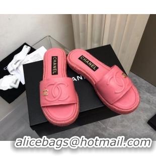 Perfect Chanel Lambskin Flat Slide Sandals with Crochet Peachy Pink 327009