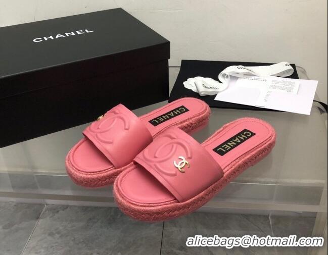 Perfect Chanel Lambskin Flat Slide Sandals with Crochet Peachy Pink 327009