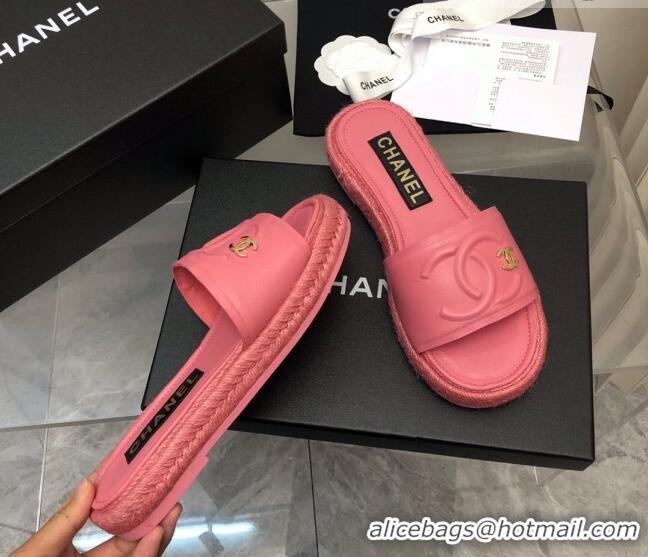 Perfect Chanel Lambskin Flat Slide Sandals with Crochet Peachy Pink 327009