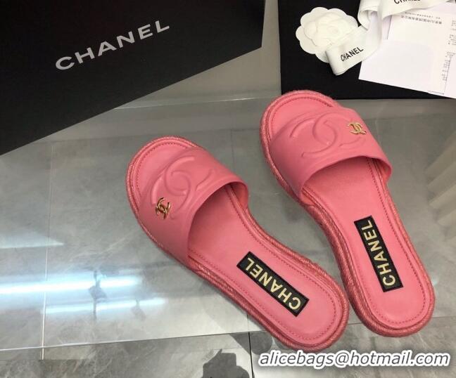 Perfect Chanel Lambskin Flat Slide Sandals with Crochet Peachy Pink 327009