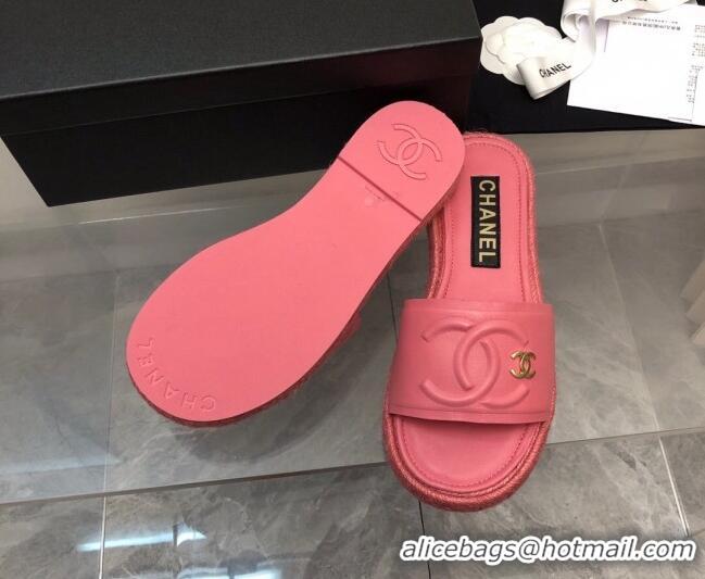 Perfect Chanel Lambskin Flat Slide Sandals with Crochet Peachy Pink 327009