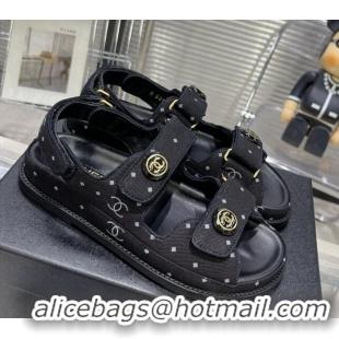 Popular Style Chanel Printed Denim Strap Flat Sandals G35927 Black