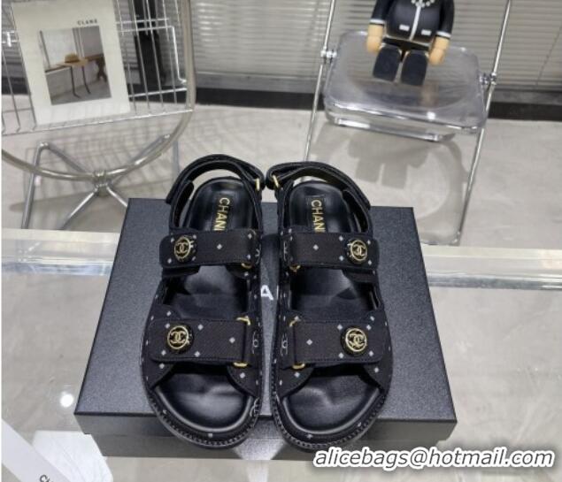 Popular Style Chanel Printed Denim Strap Flat Sandals G35927 Black