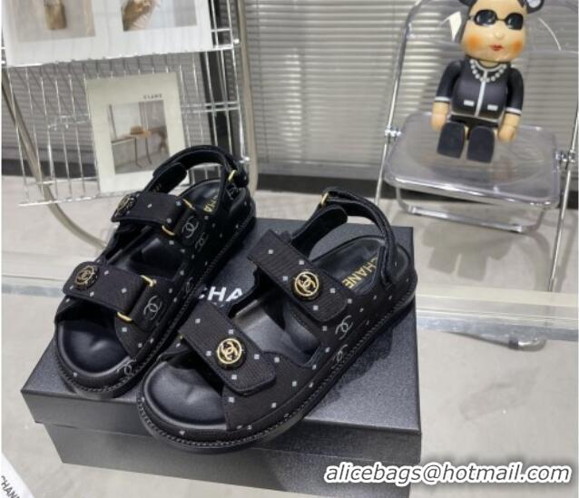 Popular Style Chanel Printed Denim Strap Flat Sandals G35927 Black