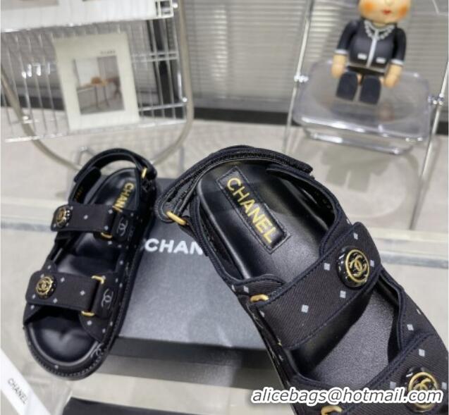 Popular Style Chanel Printed Denim Strap Flat Sandals G35927 Black