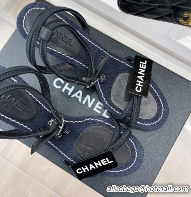 Pretty Style Chanel Vintage Tag Heel Sandals 7cm Navy Blue/Black/White 327029