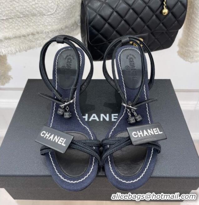 Pretty Style Chanel Vintage Tag Heel Sandals 7cm Navy Blue/Black/White 327029