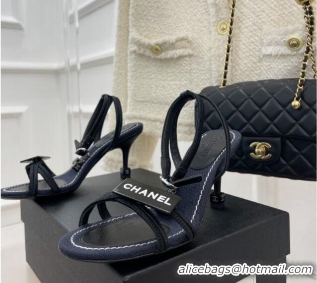 Pretty Style Chanel Vintage Tag Heel Sandals 7cm Navy Blue/Black/White 327029