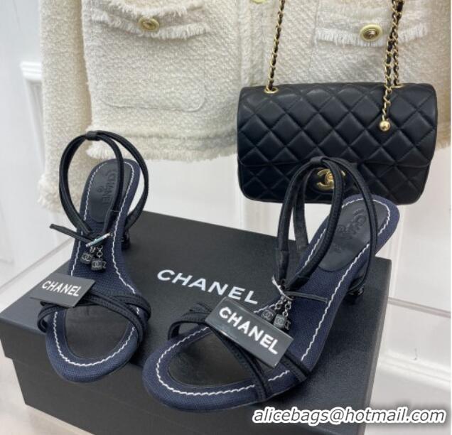 Pretty Style Chanel Vintage Tag Heel Sandals 7cm Navy Blue/Black/White 327029