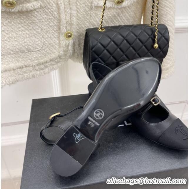 Perfect Chanel Lambskin Flat Sandals with Double Buckle Black 327022