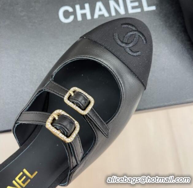 Perfect Chanel Lambskin Flat Sandals with Double Buckle Black 327022