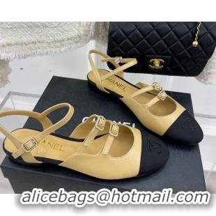 Durable Chanel Lambskin Flat Sandals with Double Buckle Beige 327023