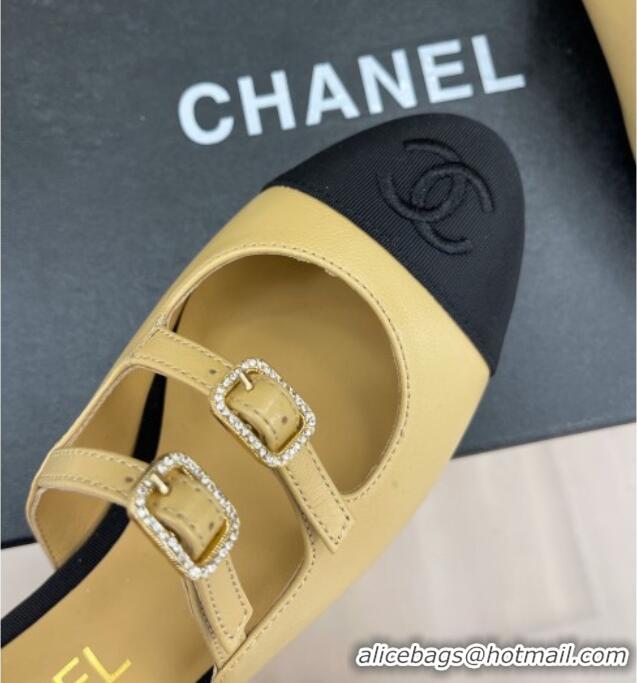 Durable Chanel Lambskin Flat Sandals with Double Buckle Beige 327023