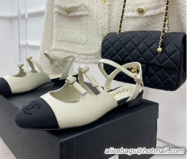 Luxury Chanel Lambskin Flat Sandals with Double Buckle White 327024